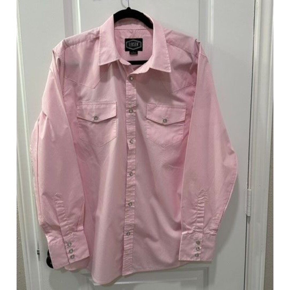 Gibson Trading Co Pink Pearl Snap Western Shirt Long Sleeve Men's Large